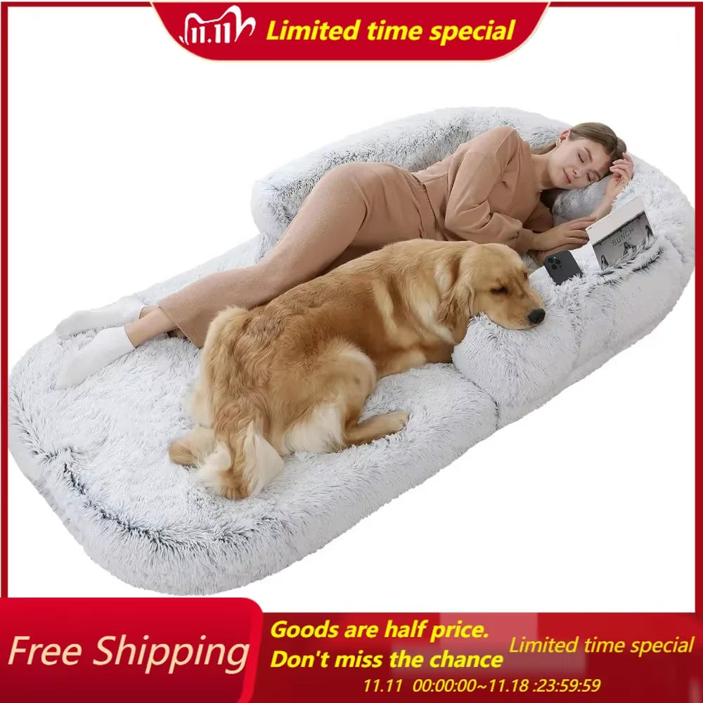 Human Dog Bed, 74"X43"X9" Dog Beds for Large Dogs, Foldable Plush Washable Dog Beds