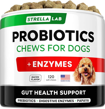 Probiotics Chews for Dogs & Digestive Enzymes + Digestion & Gut Health Treats, Probiotics for Dogs, Fiber Supplement, anti Diarrhea, Constipation, Upset Stomach&Gas Relief,Canine Prebiotic