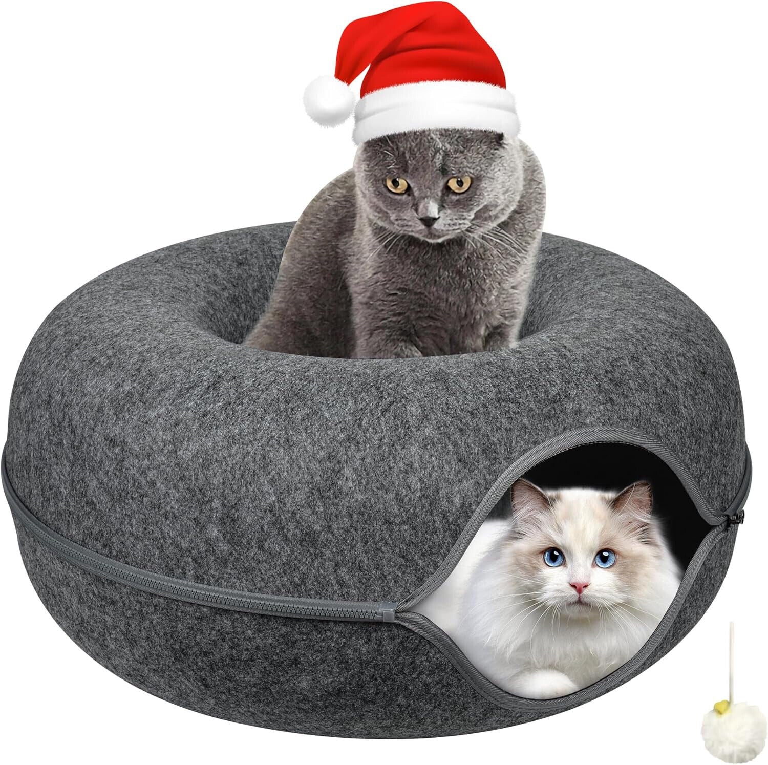 Peekaboo Cat Cave EXTRA LARGE Cat Tunnel Bed Indoor Cats, Cat Donut,Gray, USA